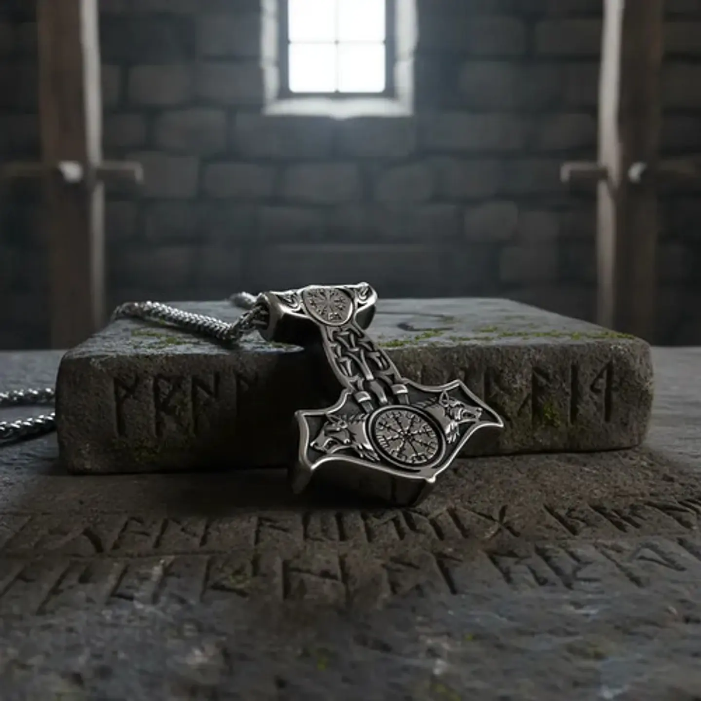 Collar Vikingo De Acero Para Hombres Dije Thor Mjölni Lobos 9