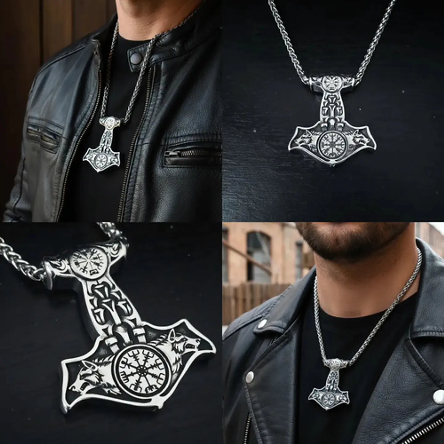 Collar Vikingo De Acero Para Hombres Dije Thor Mjölni Lobos 10