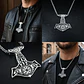 Collar Vikingo De Acero Para Hombres Dije Thor Mjölni Lobos - Miniatura 10