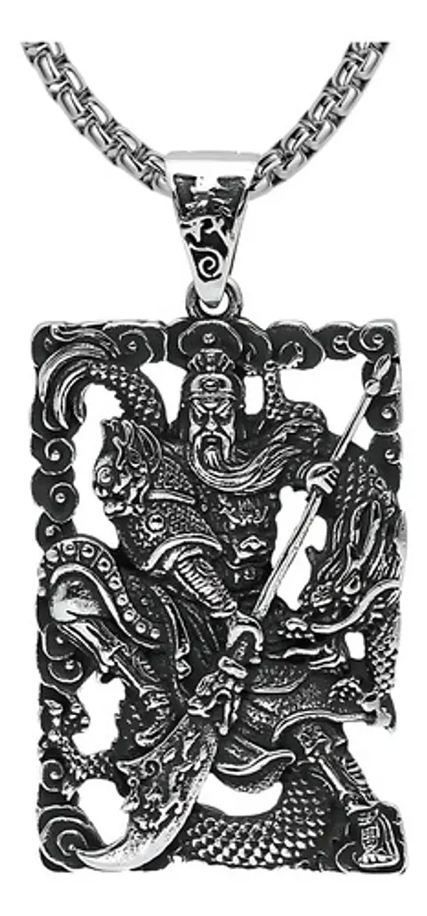 Collar Para Hombre Con Dije Guan Yu Cultura China De Acero  Plateado