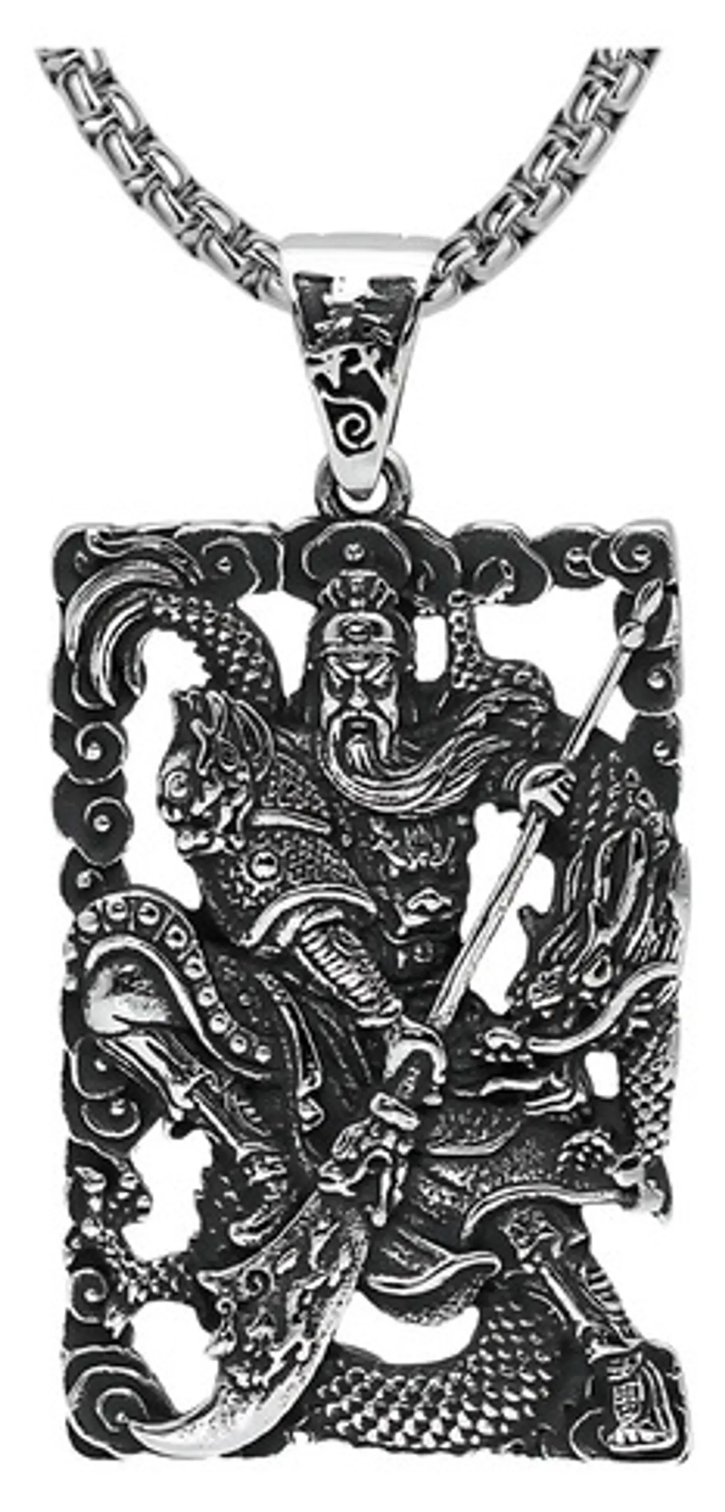 Collar Para Hombre Con Dije Guan Yu Cultura China De Acero  Plateado 1