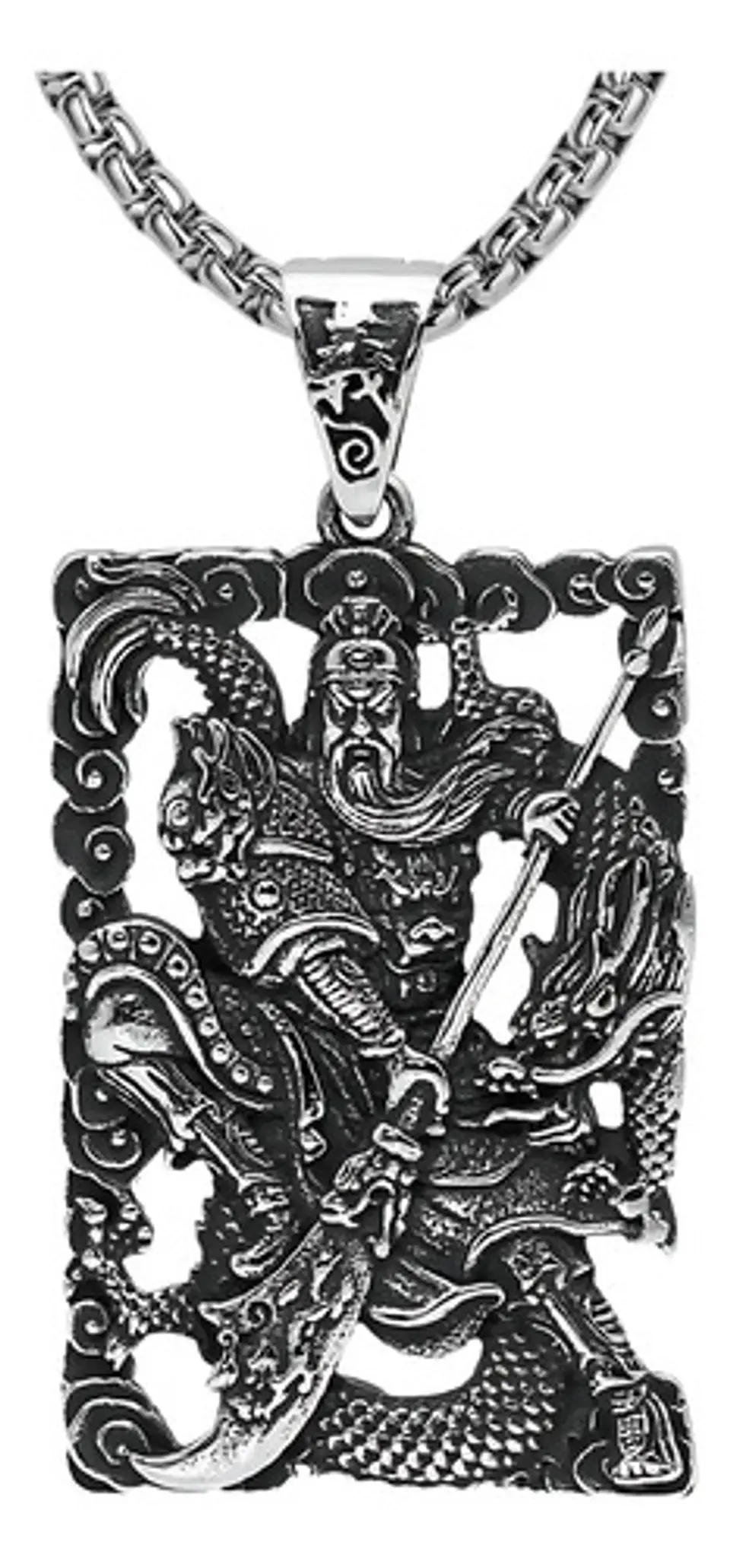 Collar Para Hombre Con Dije Guan Yu Cultura China De Acero  Plateado 1