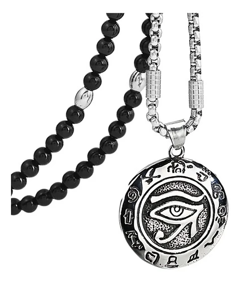 Collar Color Plata Ojo De Horus Acero Inoxidable Para Hombre