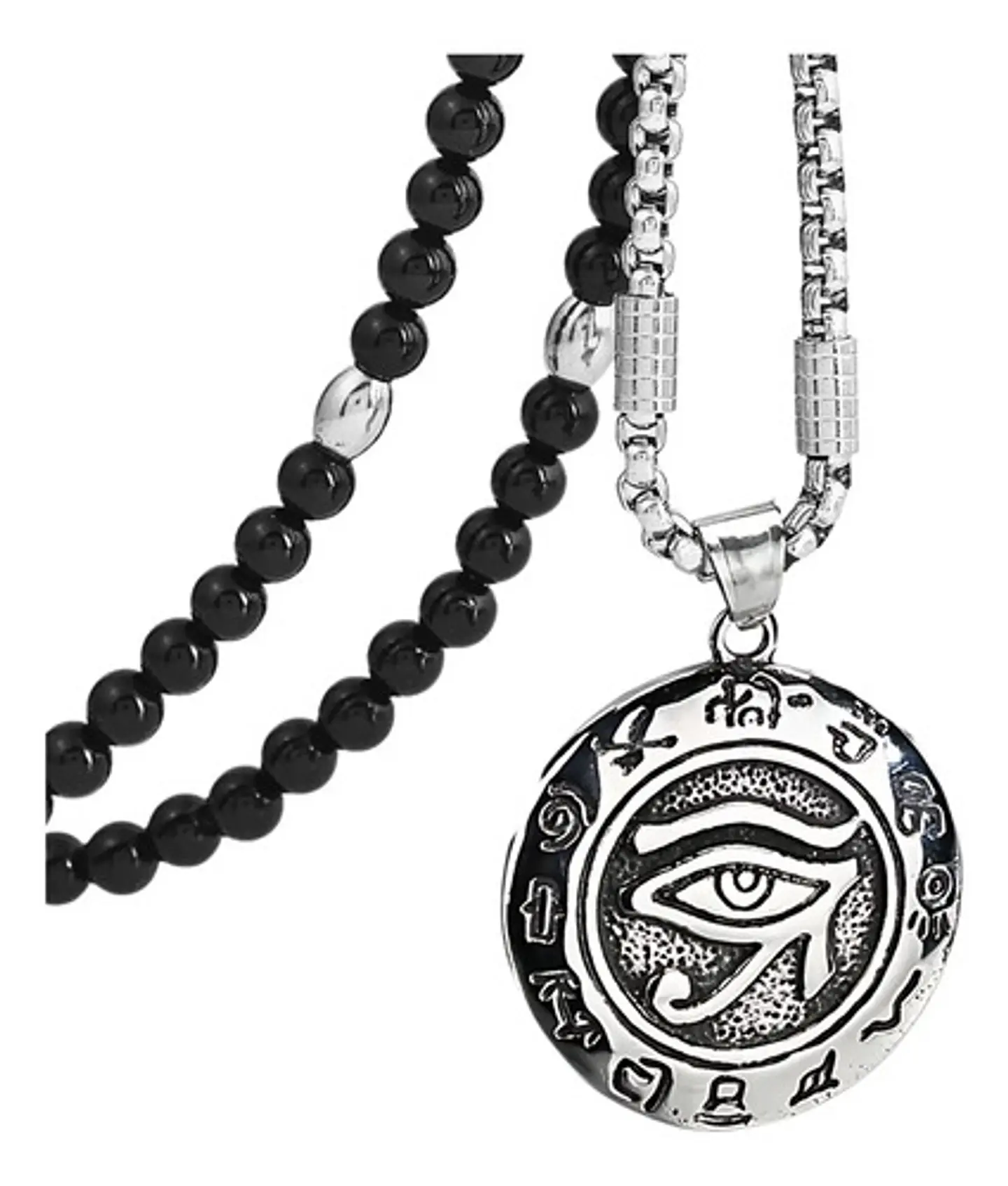 Collar Color Plata Ojo De Horus Acero Inoxidable Para Hombre 1