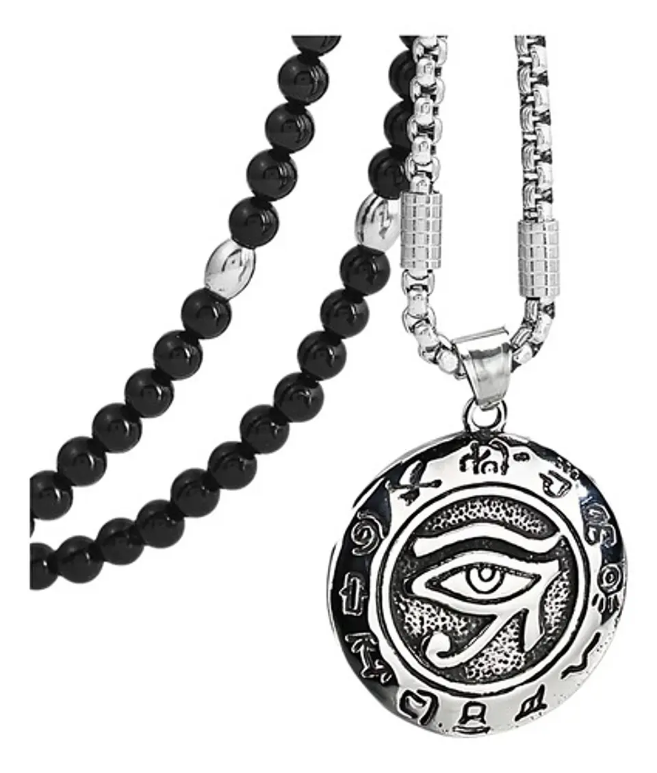 Collar Color Plata Ojo De Horus Acero Inoxidable Para Hombre 1
