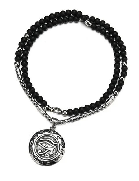 Collar Color Plata Ojo De Horus Acero Inoxidable Para Hombre