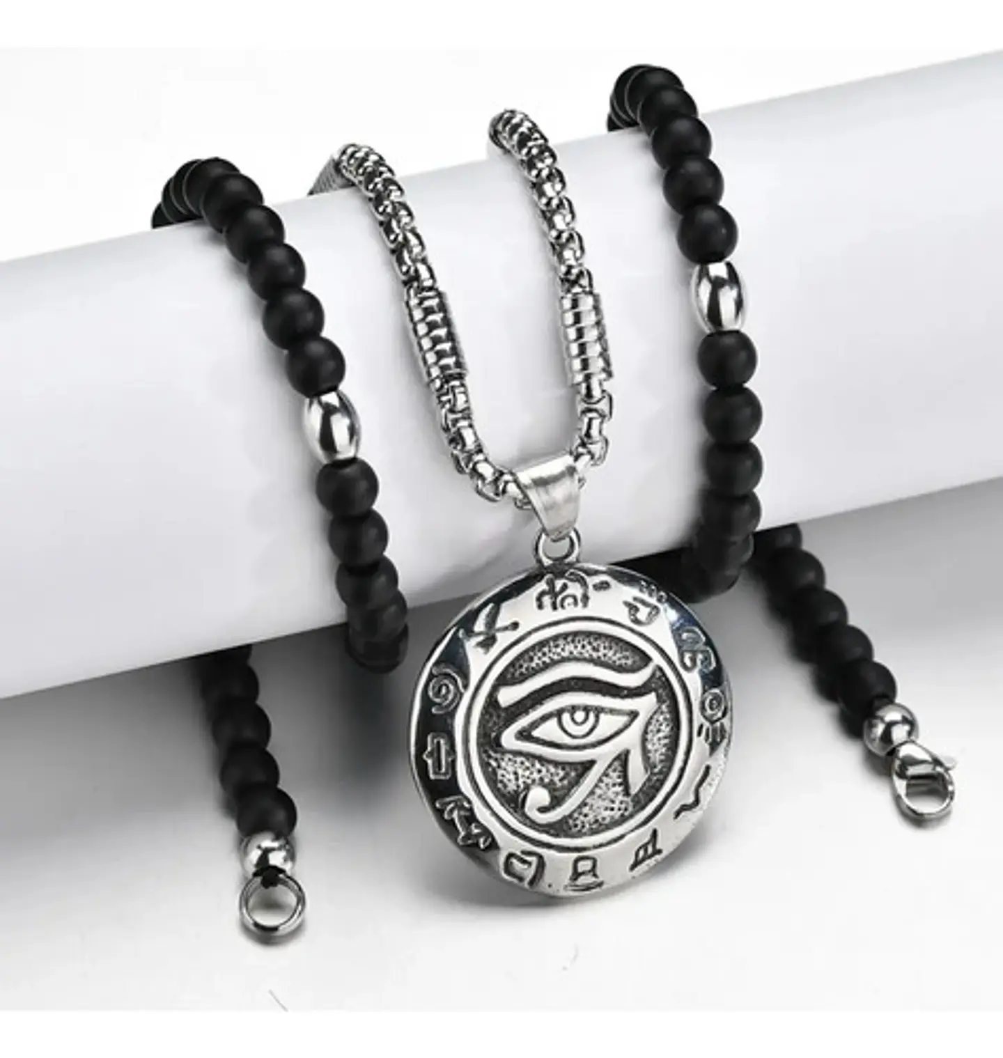 Collar Color Plata Ojo De Horus Acero Inoxidable Para Hombre 4
