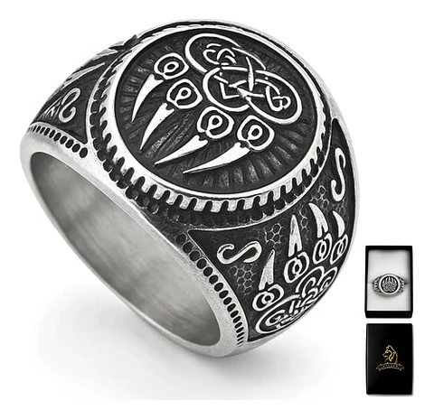 Anillo Para Hombres Vikingo Garra Oso Color Plata De Acero