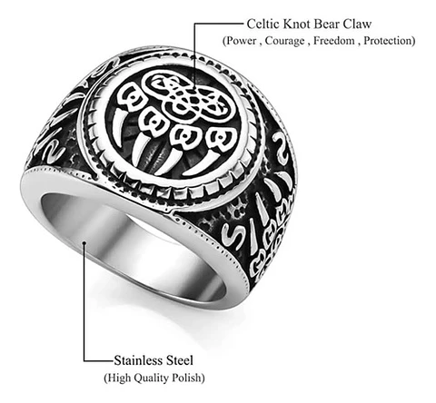 Anillo Para Hombres Vikingo Garra Oso Color Plata De Acero