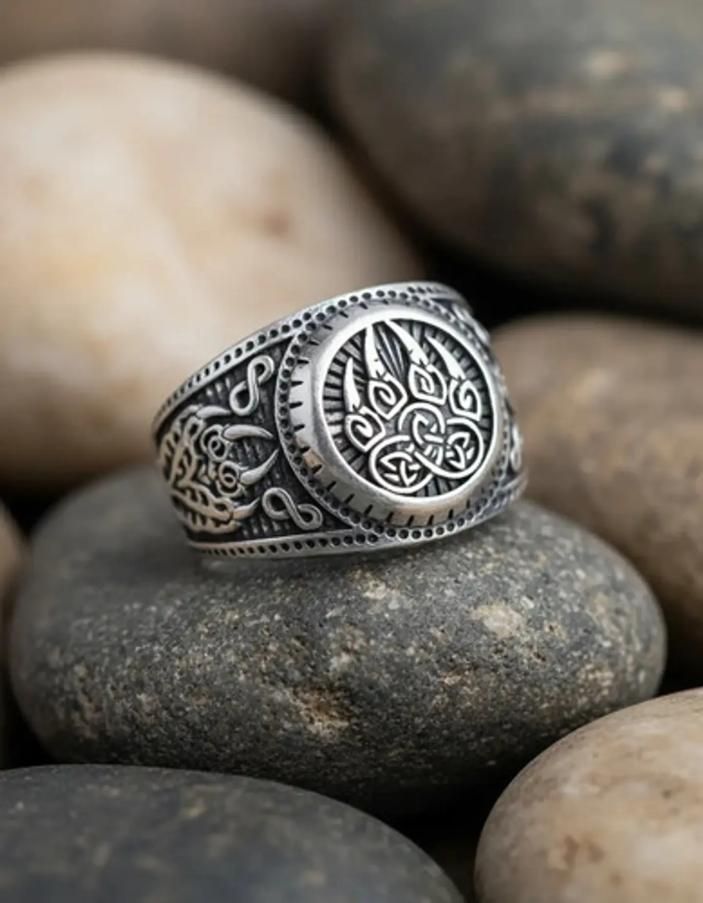 Anillo Para Hombres Vikingo Garra Oso Color Plata De Acero 3