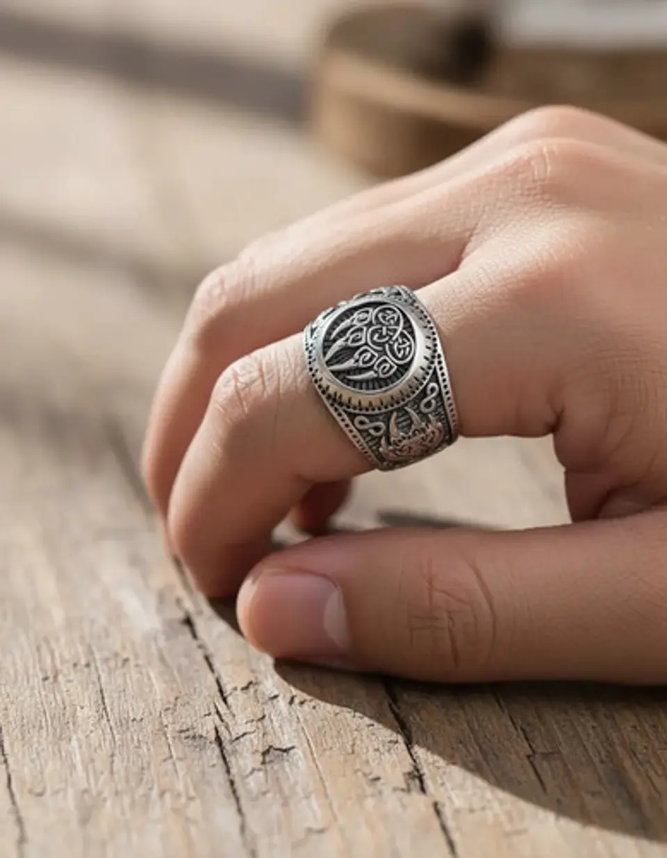 Anillo Para Hombres Vikingo Garra Oso Color Plata De Acero 4