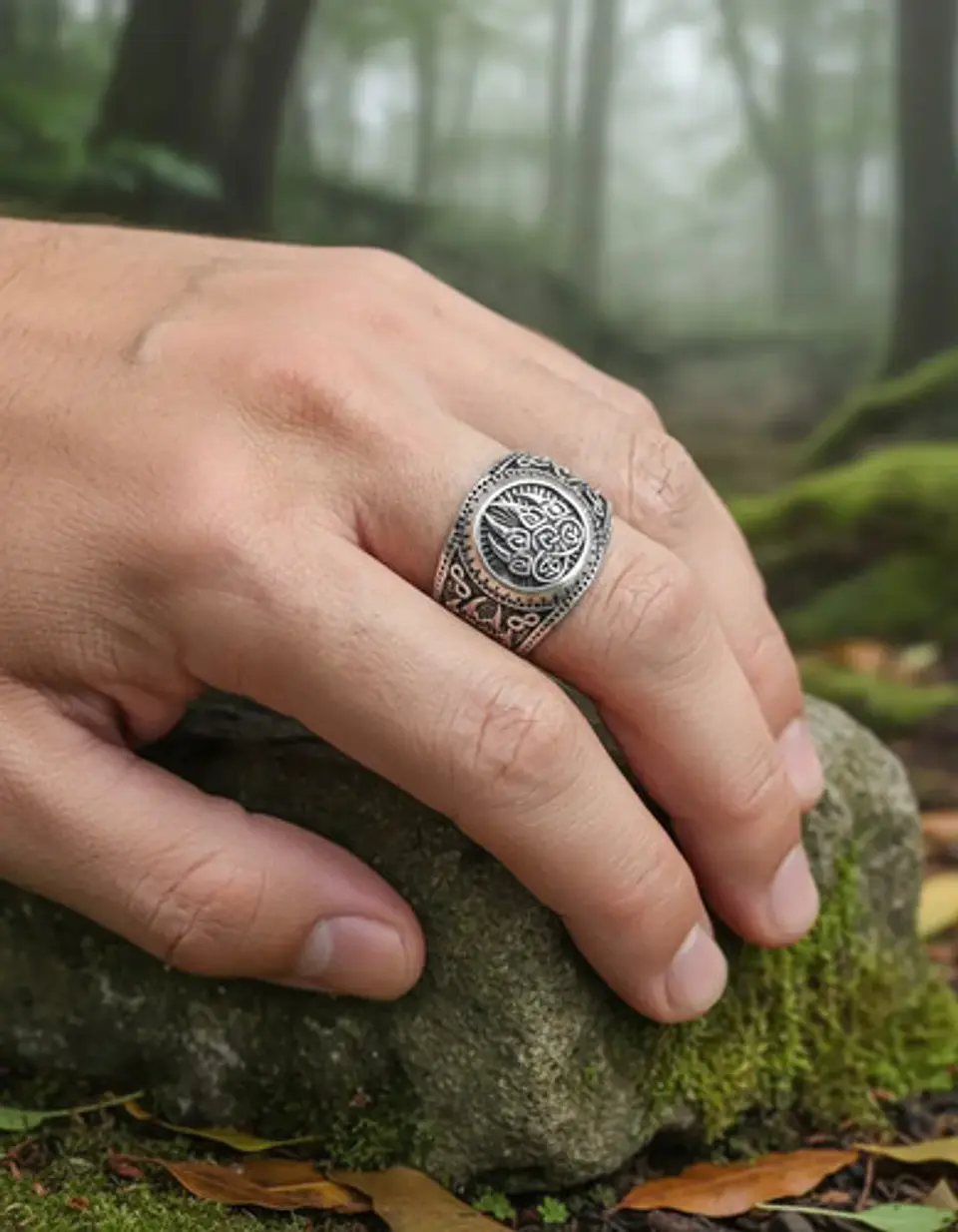 Anillo Para Hombres Vikingo Garra Oso Color Plata De Acero 5