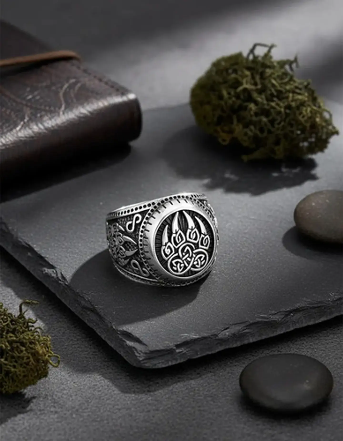 Anillo Para Hombres Vikingo Garra Oso Color Plata De Acero 6