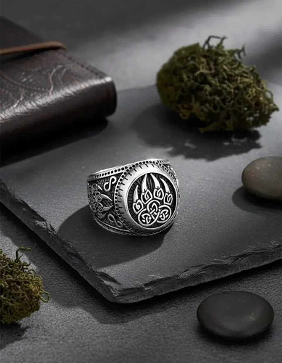 Anillo Para Hombres Vikingo Garra Oso Color Plata De Acero 6