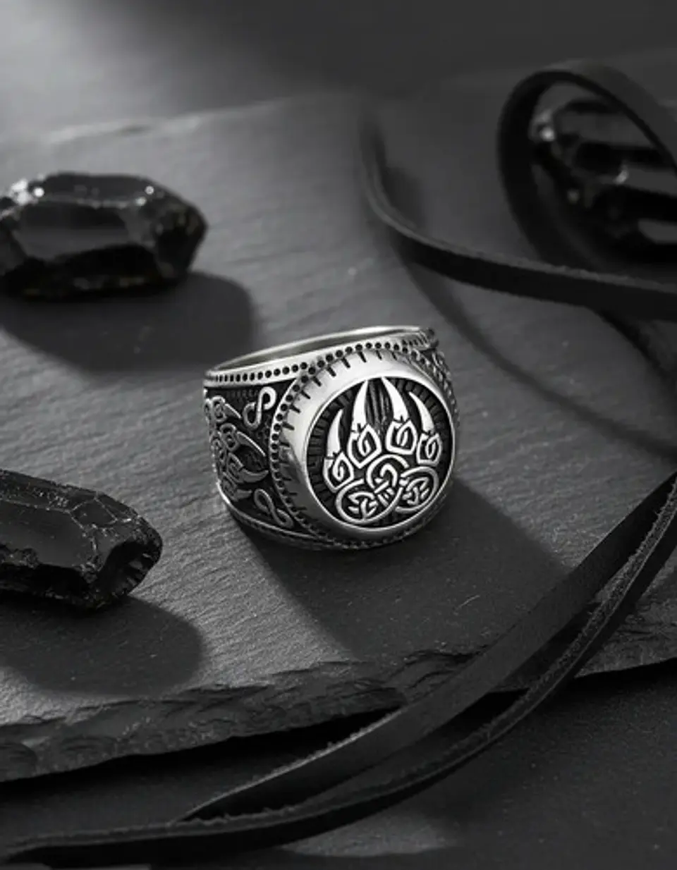 Anillo Para Hombres Vikingo Garra Oso Color Plata De Acero 9