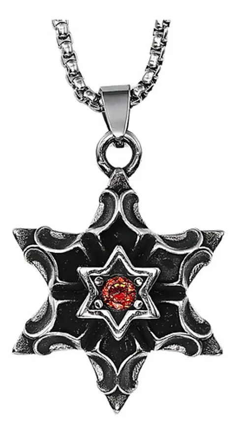 Collar Estrella De David Color Plata Acero Inoxidable Hombre