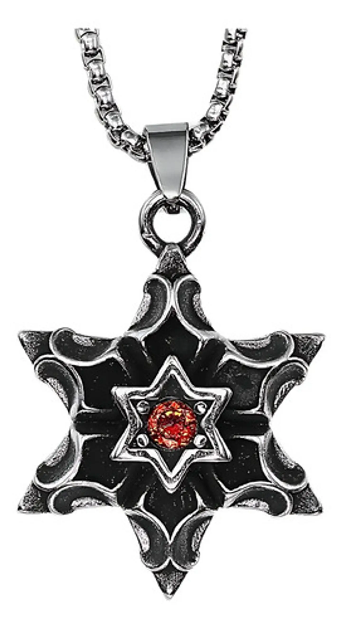 Collar Estrella De David Color Plata Acero Inoxidable Hombre 1