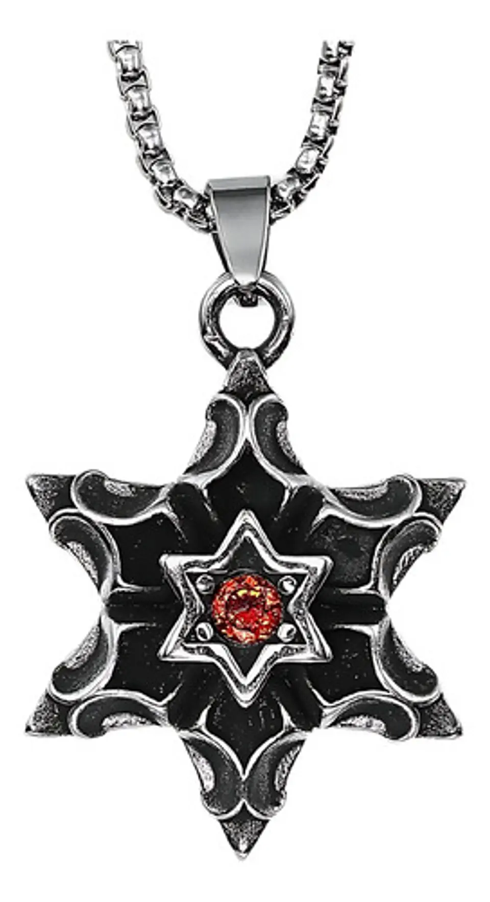 Collar Estrella De David Color Plata Acero Inoxidable Hombre 1