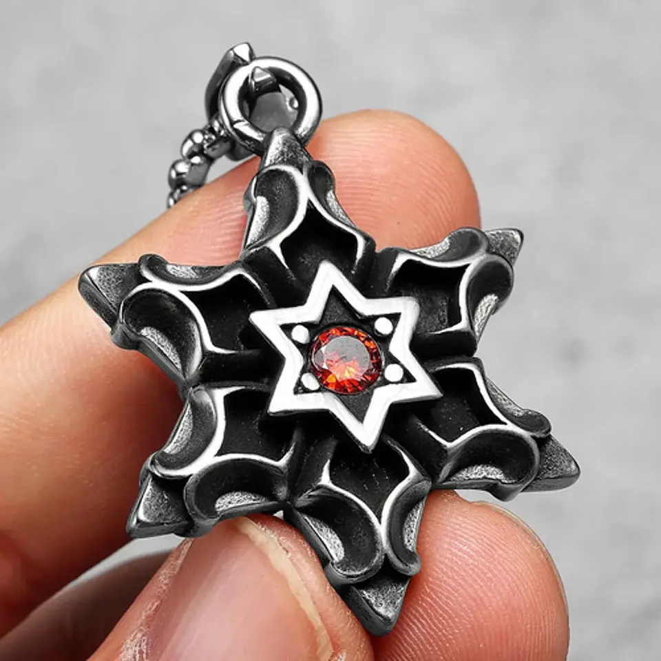 Collar Estrella De David Color Plata Acero Inoxidable Hombre 2