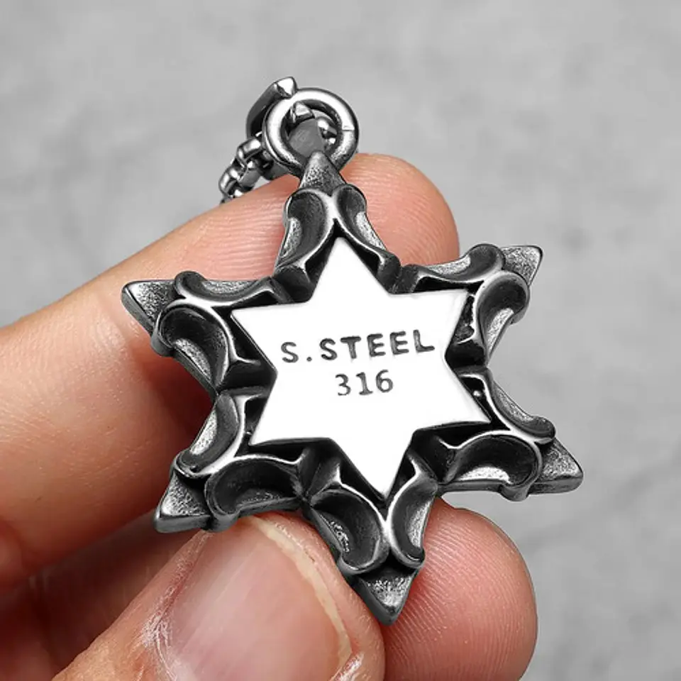 Collar Estrella De David Color Plata Acero Inoxidable Hombre 3