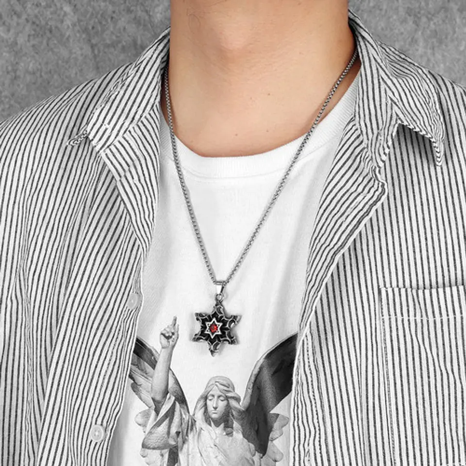 Collar Estrella De David Color Plata Acero Inoxidable Hombre 5