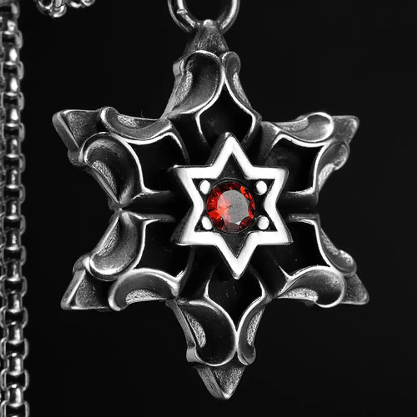 Collar Estrella De David Color Plata Acero Inoxidable Hombre 6