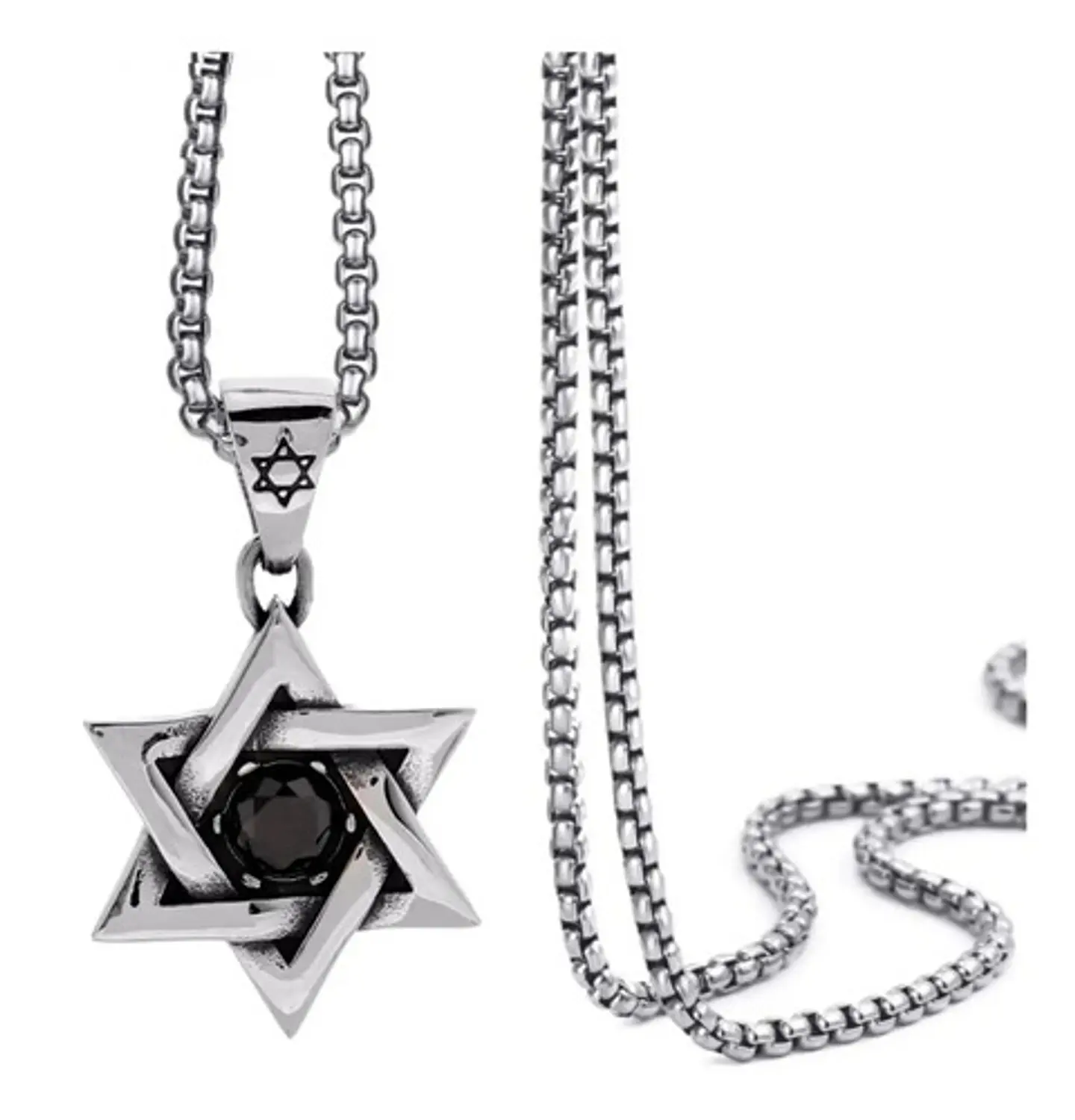 Collar Estrella De David Color Plata Acero Inoxidable Hombre 9