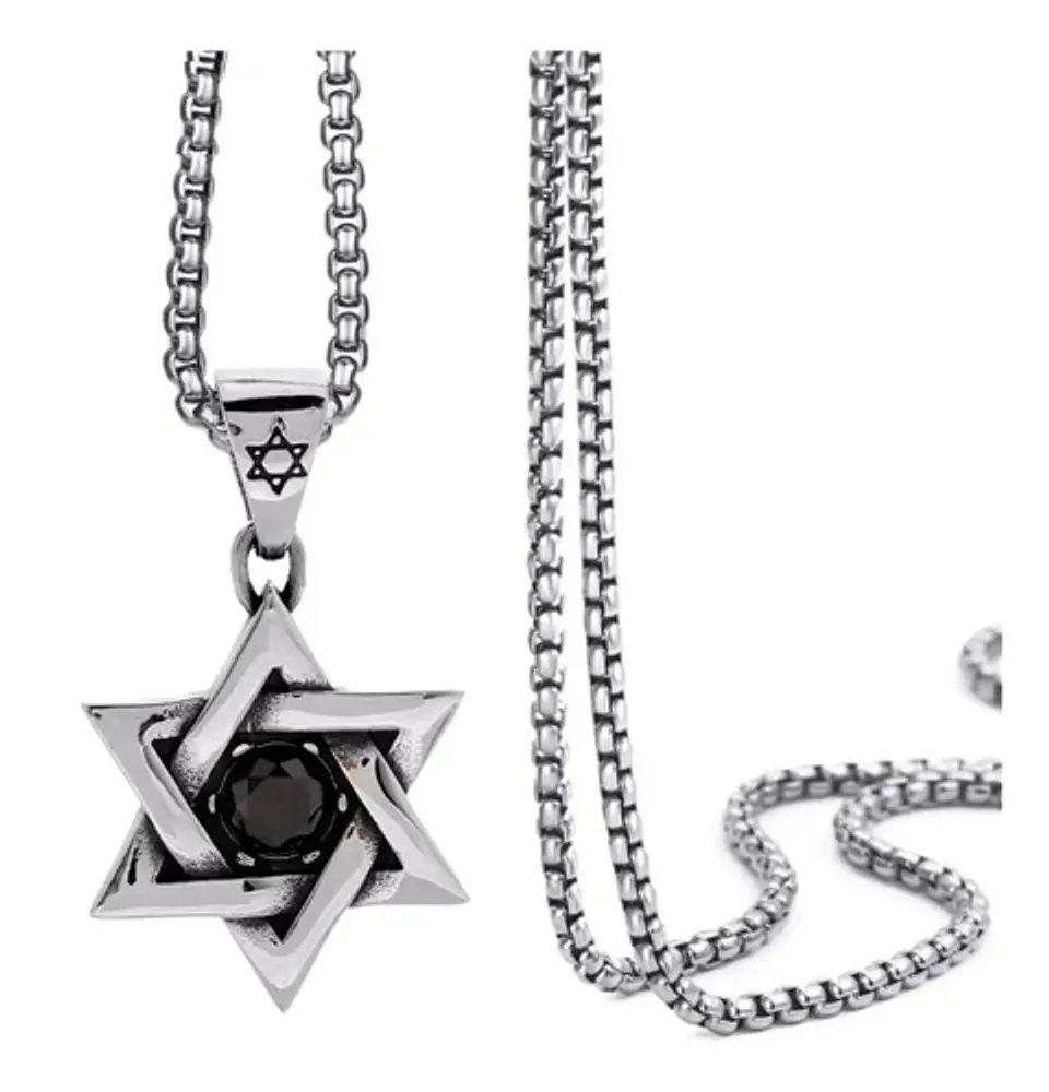 Collar Estrella De David Color Plata Acero Inoxidable Hombre 9