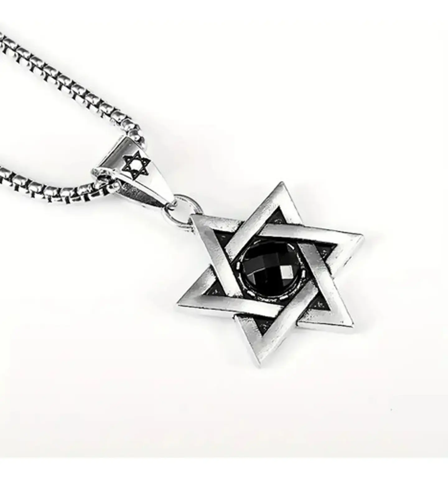 Collar Estrella De David Color Plata Acero Inoxidable Hombre 10