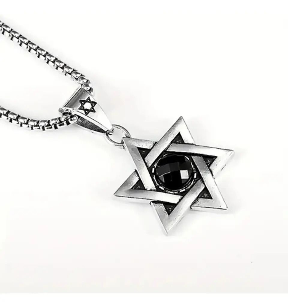 Collar Estrella De David Color Plata Acero Inoxidable Hombre 10