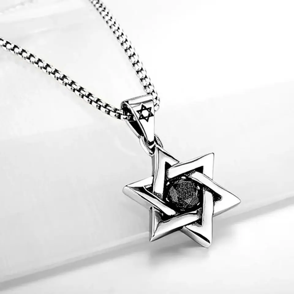 Collar Estrella De David Color Plata Acero Inoxidable Hombre 11