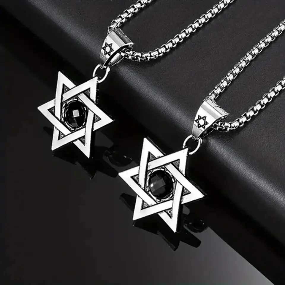 Collar Estrella De David Color Plata Acero Inoxidable Hombre 12