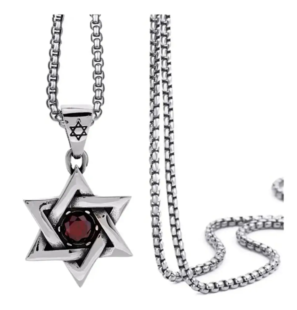 Collar Estrella De David Color Plata Acero Inoxidable Hombre 13