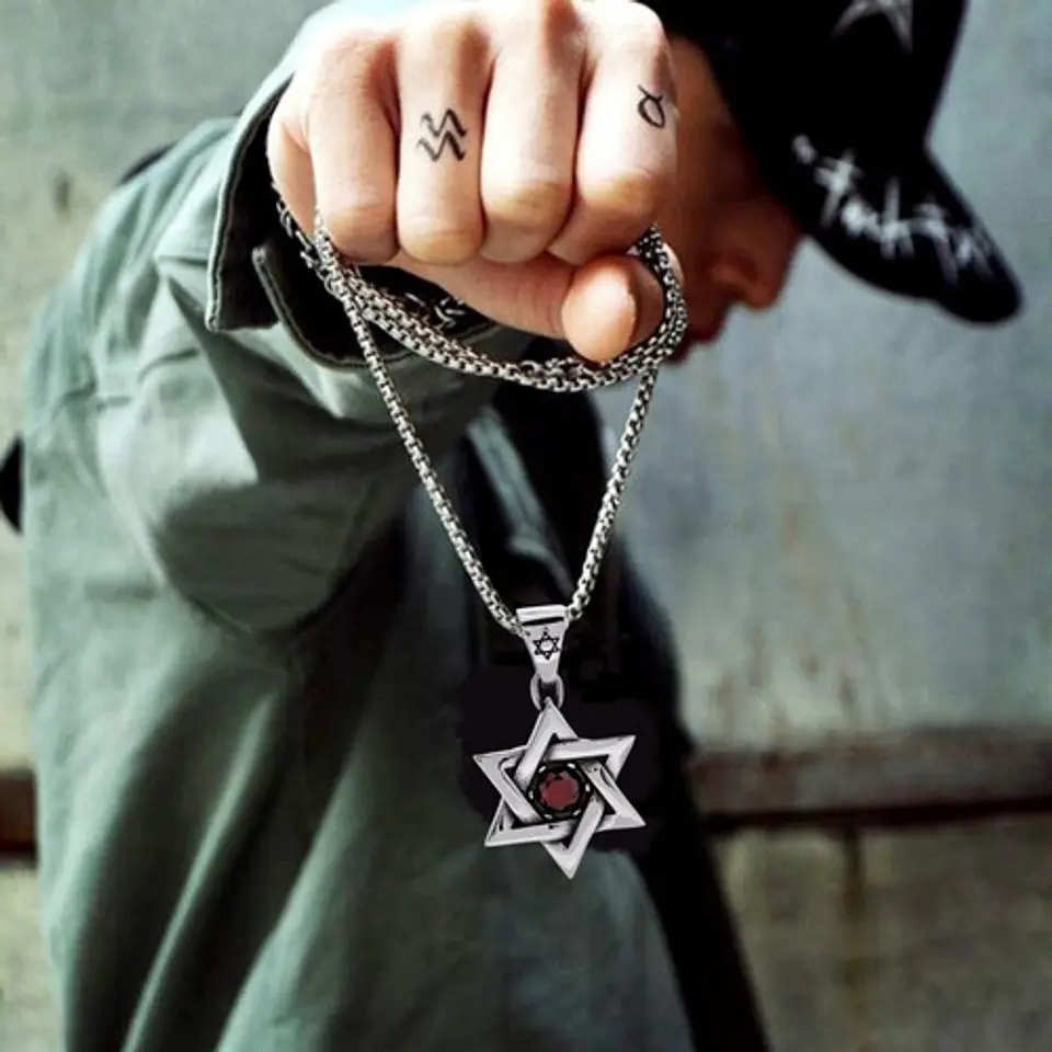 Collar Estrella De David Color Plata Acero Inoxidable Hombre 15