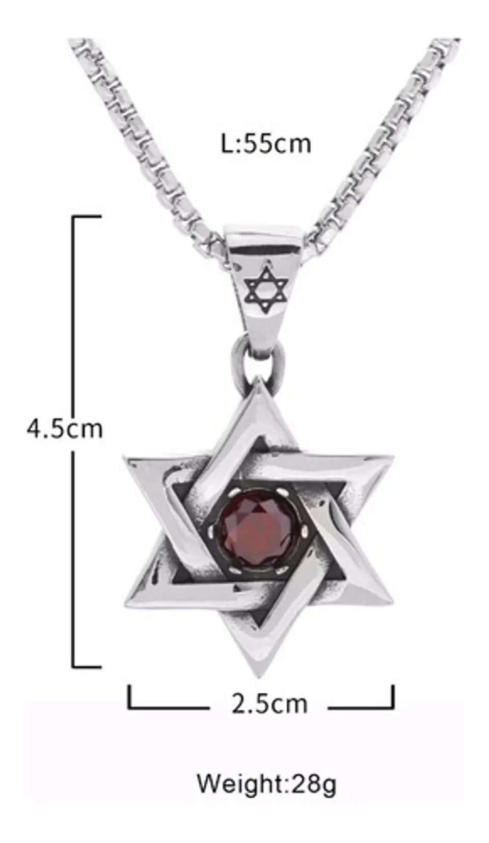 Collar Estrella De David Color Plata Acero Inoxidable Hombre 16