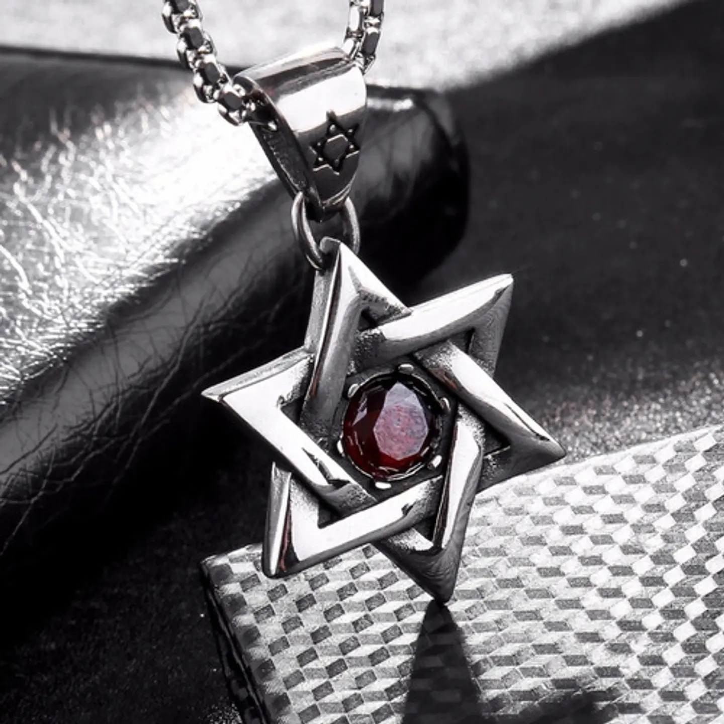 Collar Estrella De David Color Plata Acero Inoxidable Hombre 17