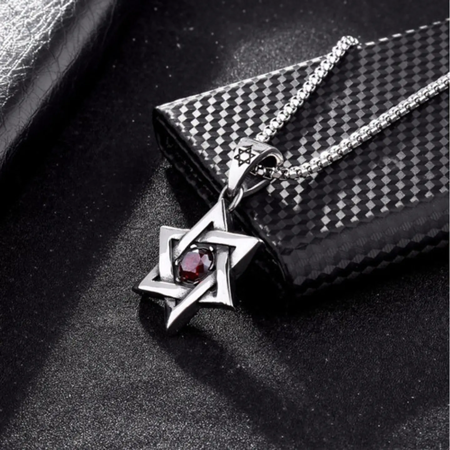 Collar Estrella De David Color Plata Acero Inoxidable Hombre 18