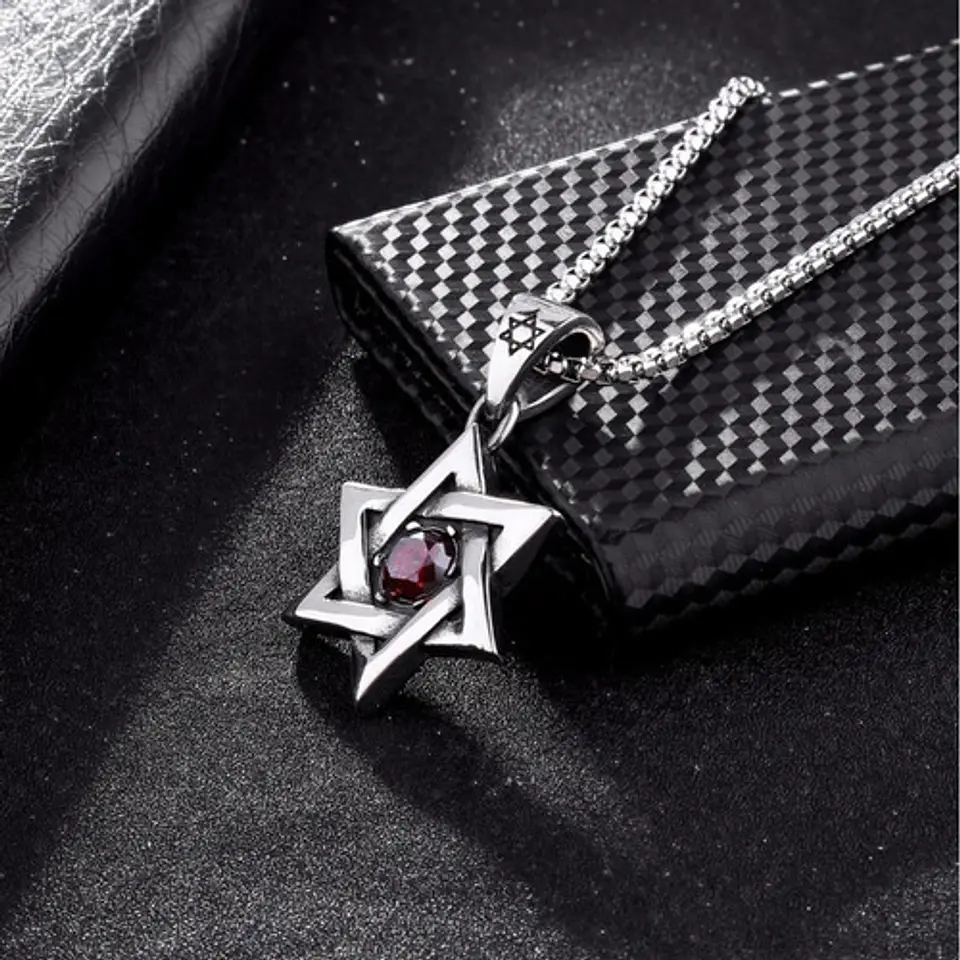 Collar Estrella De David Color Plata Acero Inoxidable Hombre 18
