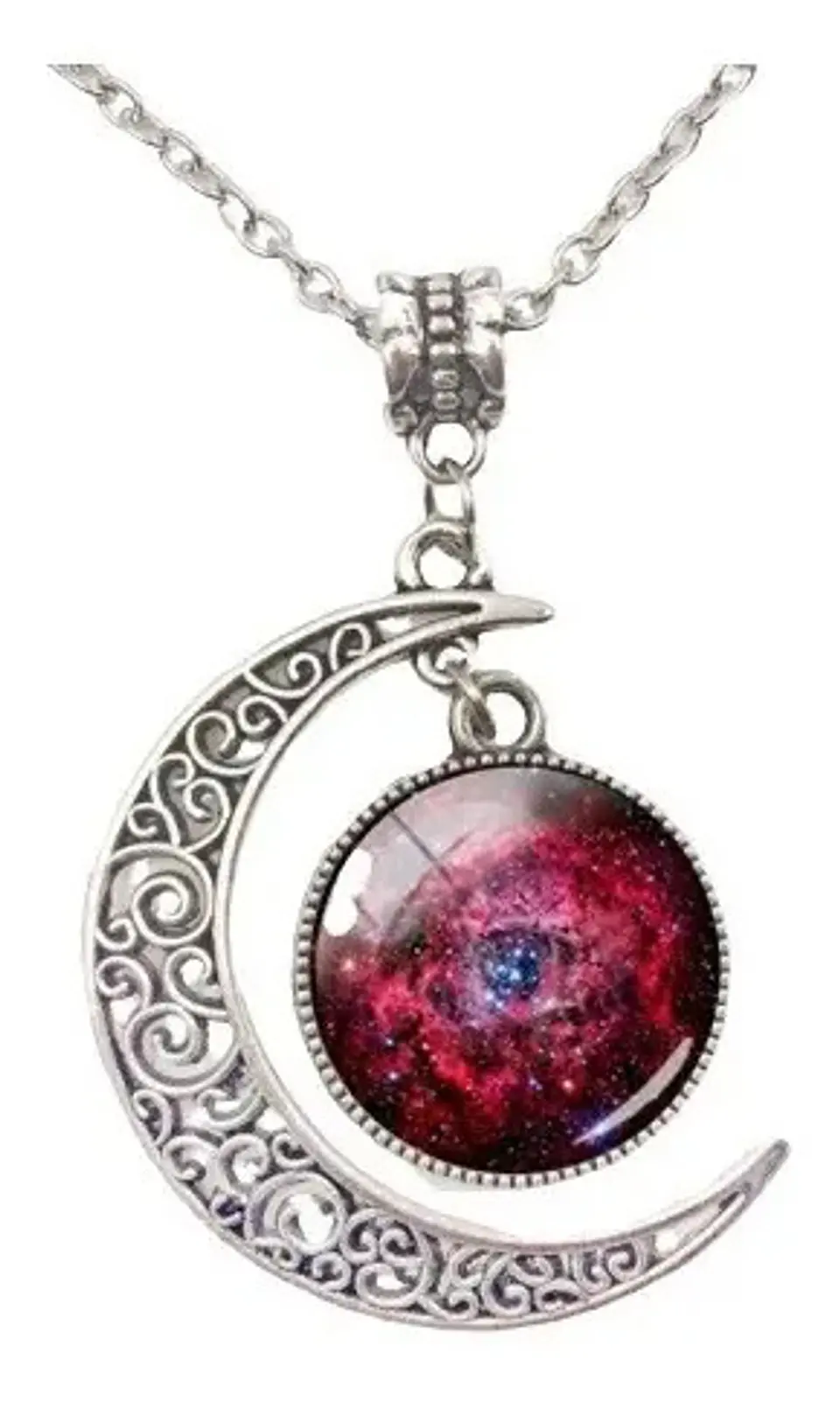 Collar Luna Color Plata Universo Nebulosa Galaxia Para Mujer 4