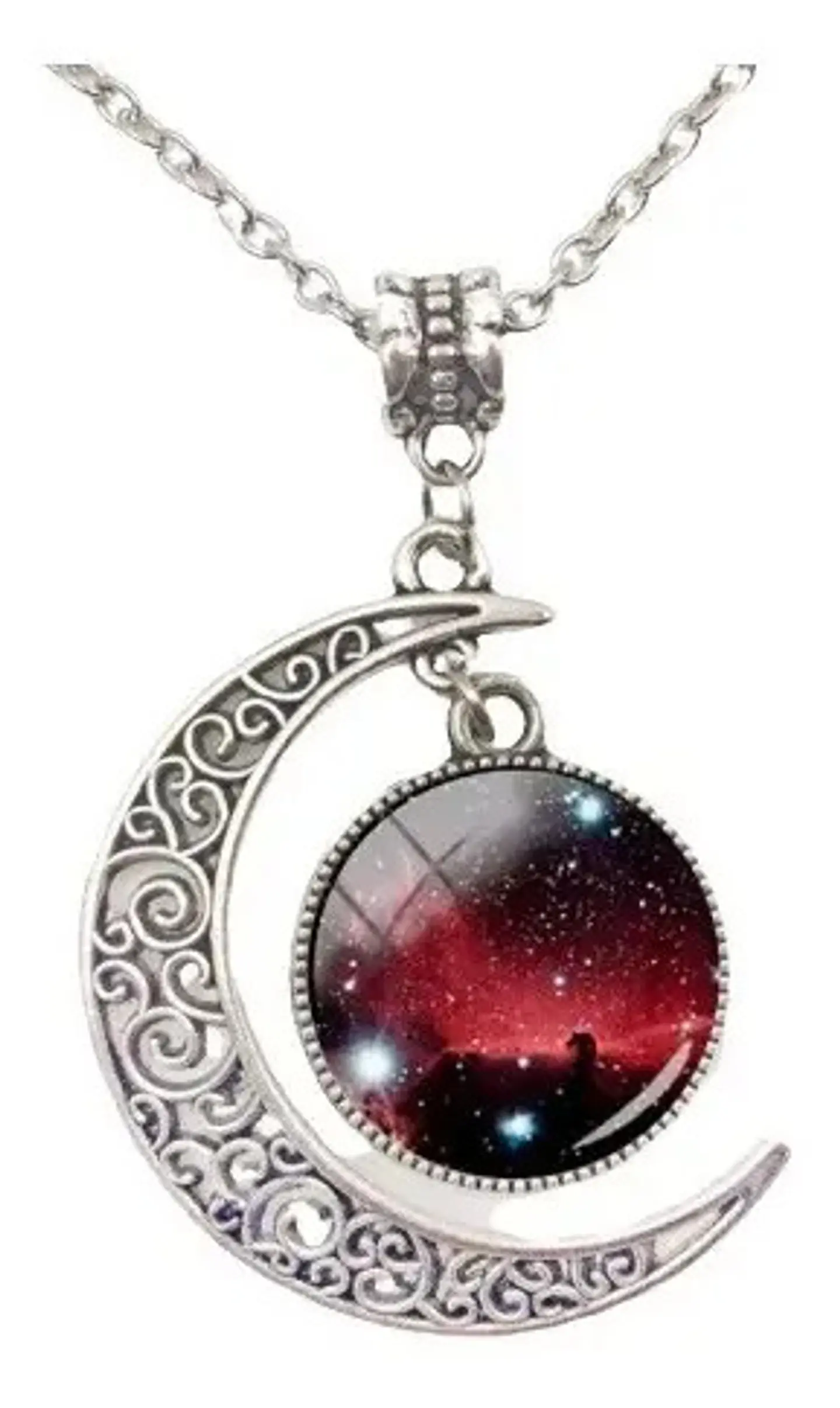 Collar Luna Color Plata Universo Nebulosa Galaxia Para Mujer 5