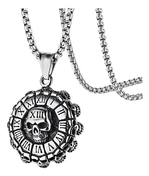 Collar Para Hombre Dije Cráneo Números Romanos Calavera Punk