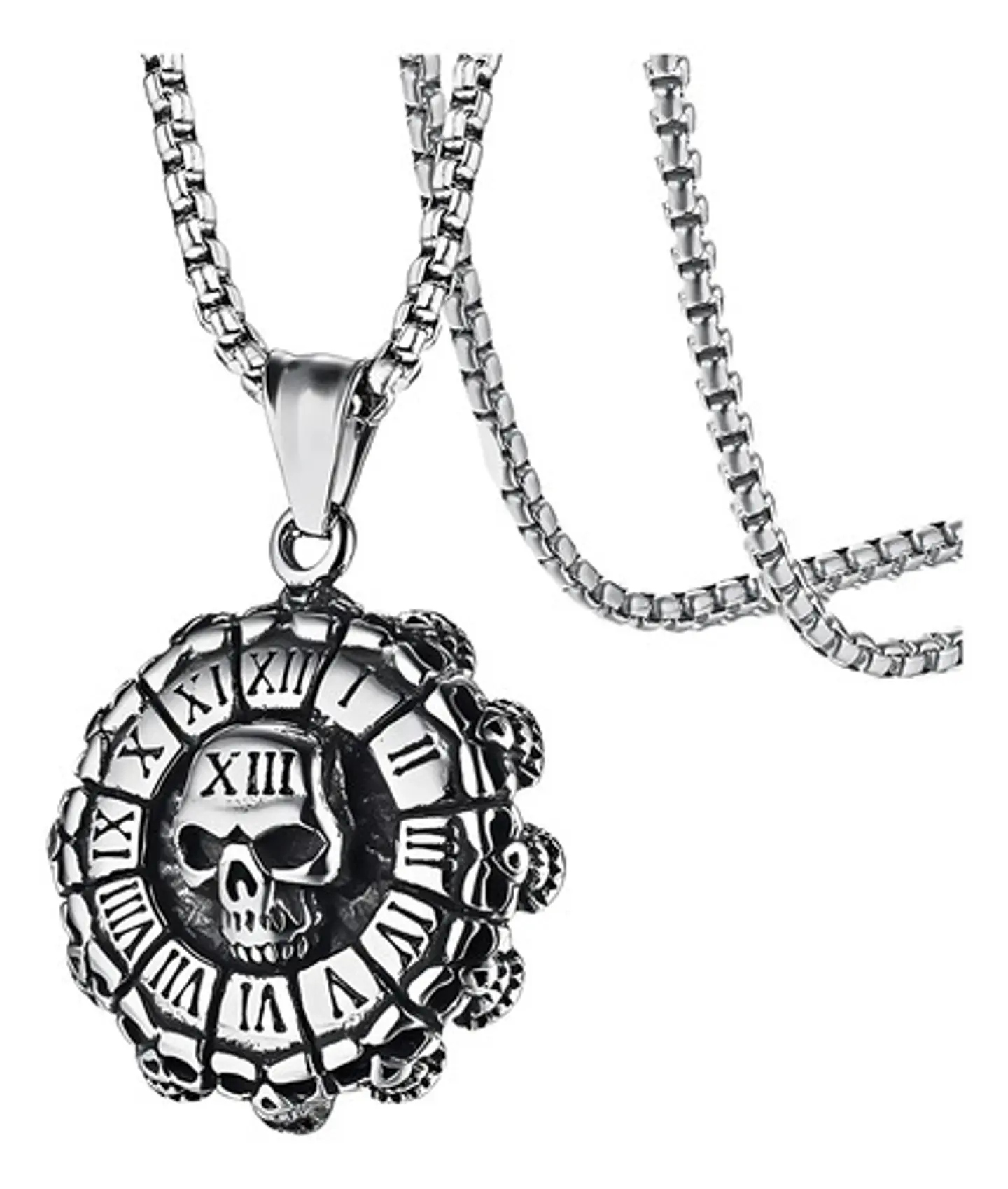 Collar Para Hombre Dije Cráneo Números Romanos Calavera Punk 1