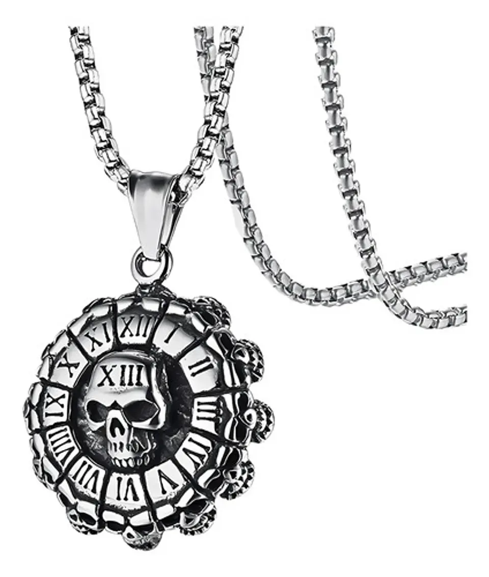 Collar Para Hombre Dije Cráneo Números Romanos Calavera Punk 1