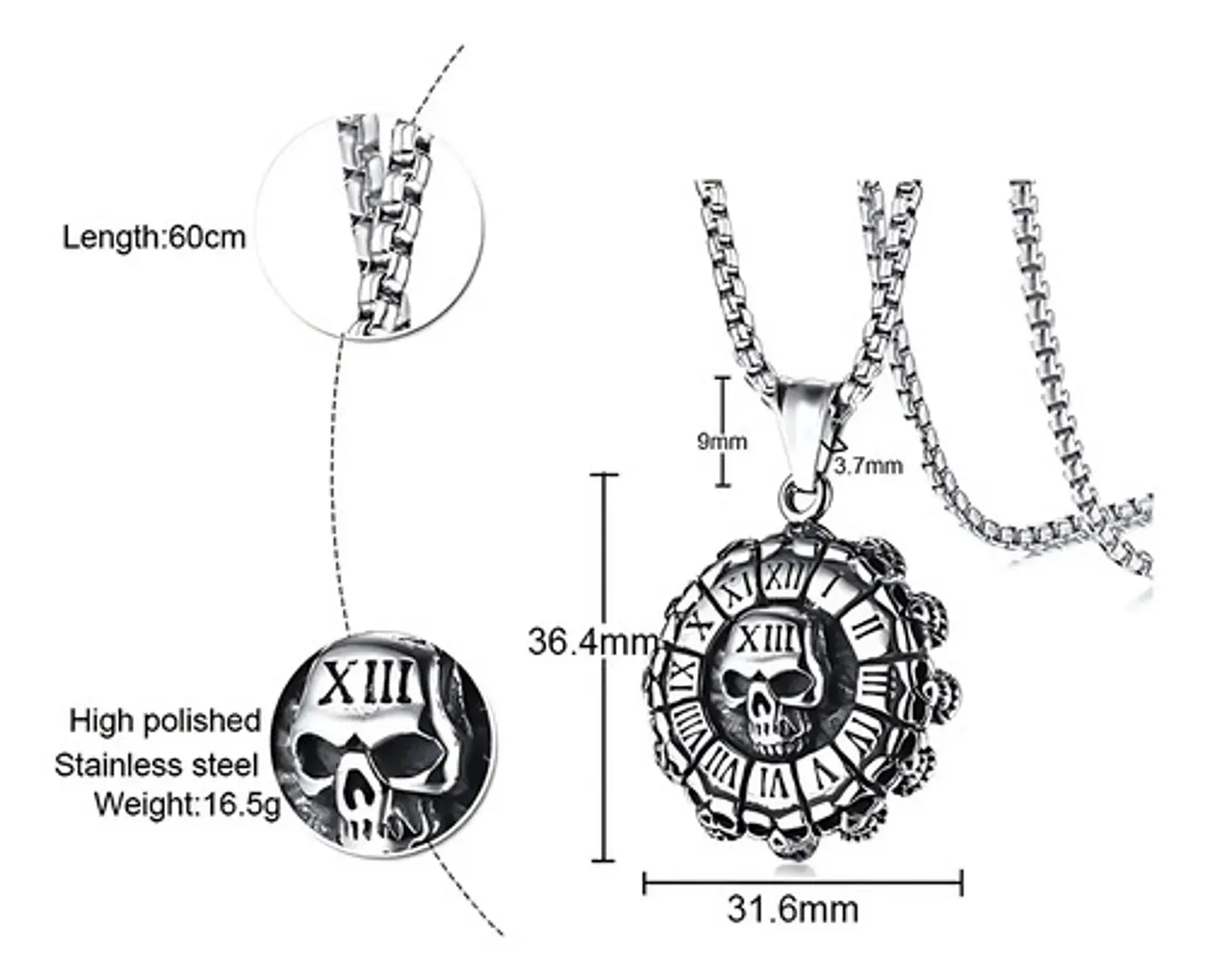 Collar Para Hombre Dije Cráneo Números Romanos Calavera Punk 2