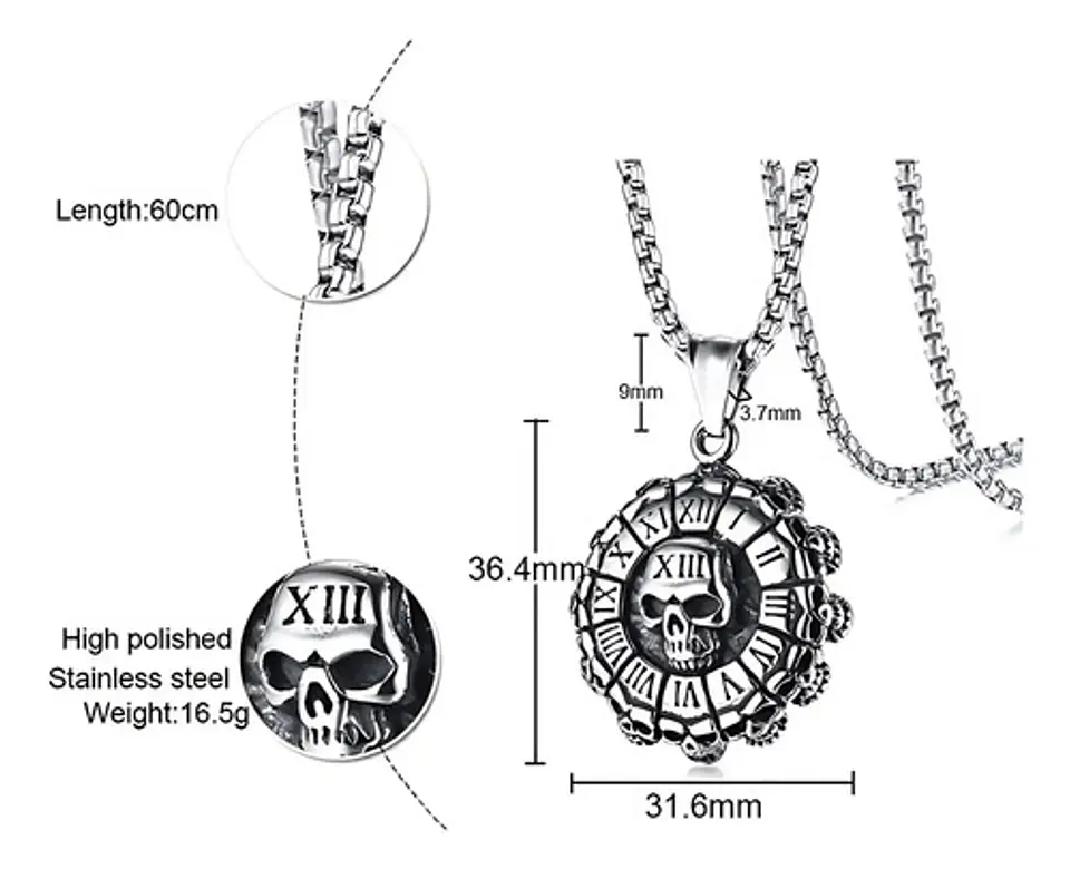 Collar Para Hombre Dije Cráneo Números Romanos Calavera Punk 2