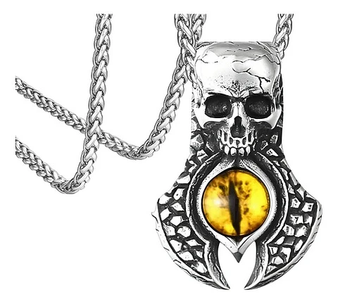 Collar Craneo Calavera Ojo De Dragon Acero Inoxidable Hombre