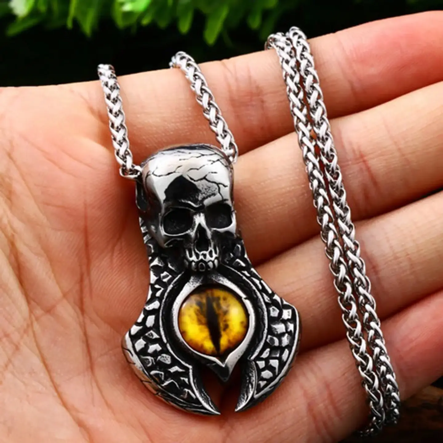 Collar Craneo Calavera Ojo De Dragon Acero Inoxidable Hombre 4