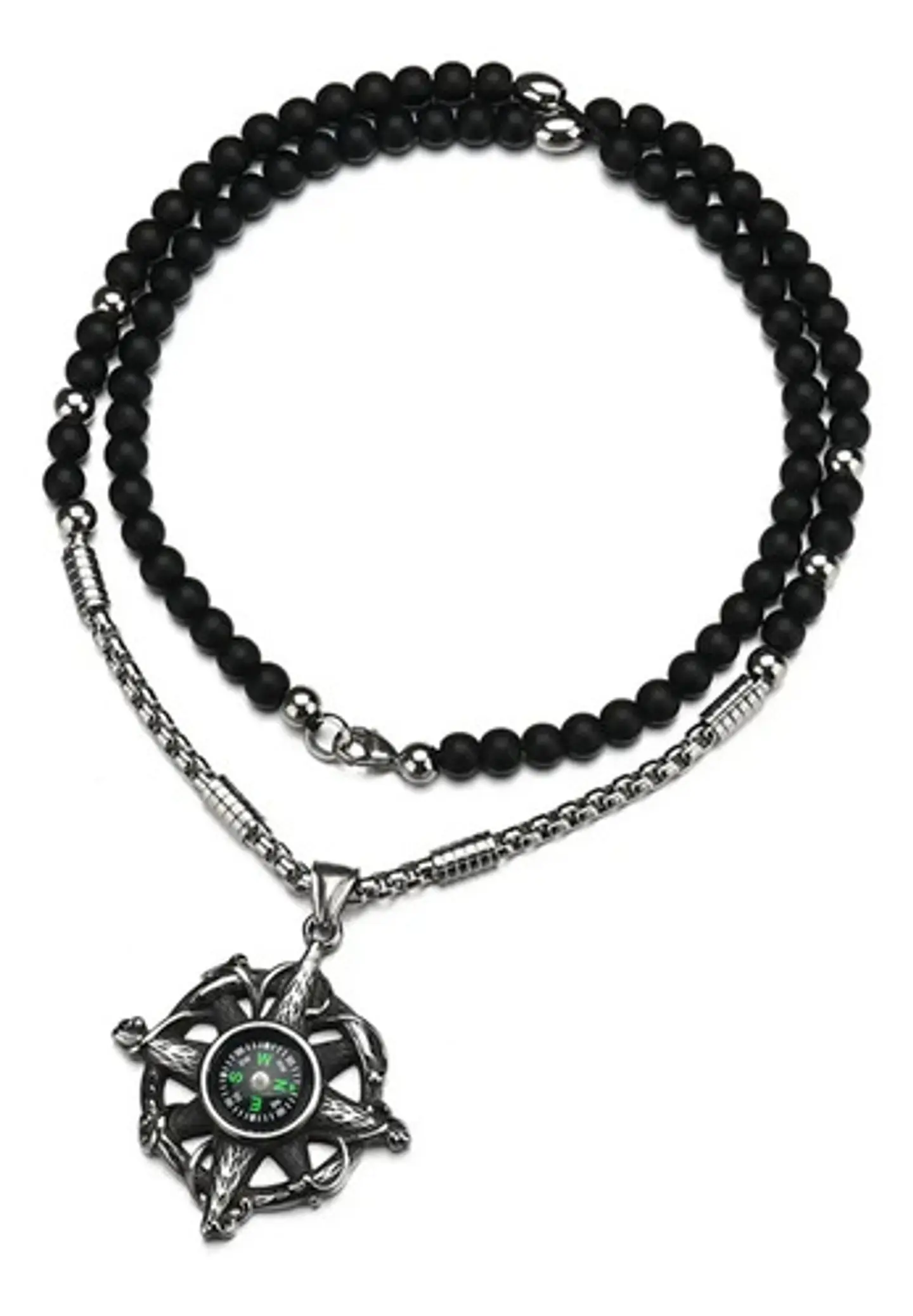 Collar Color Plata Brújula Biker Acero Inoxidable Hombre 3