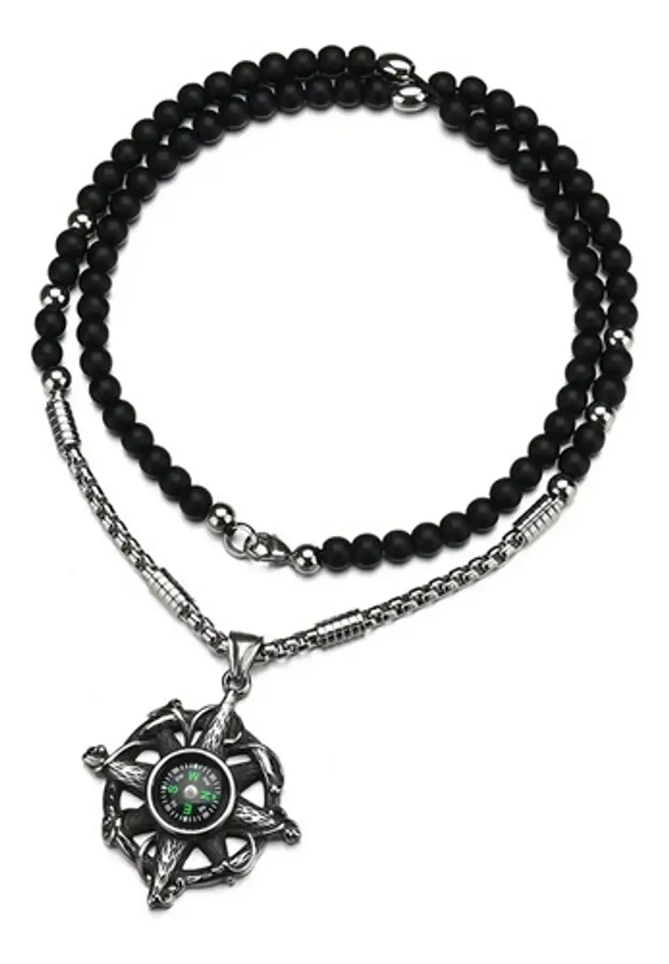 Collar Color Plata Brújula Biker Acero Inoxidable Hombre 3