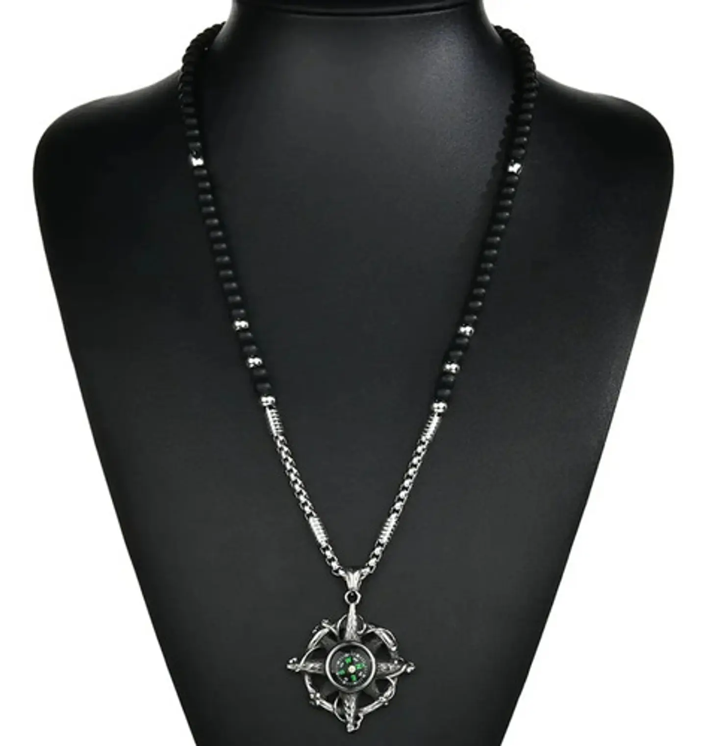 Collar Color Plata Brújula Biker Acero Inoxidable Hombre 4